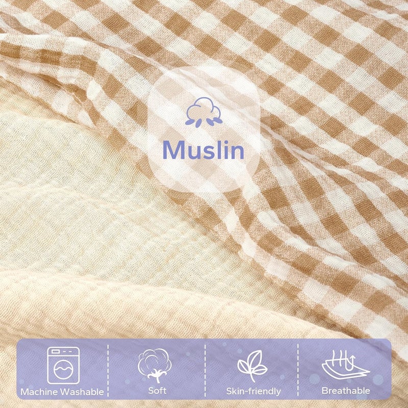 FUNUPUP Muslin Baby Lounger Cover Compatible with Snuggle Me Lounger, Infant Pillow Cover for Newborn, Removable Nest Slipcover for Boys and Girls, Only Cover, Beige and Plaid - Image 3
